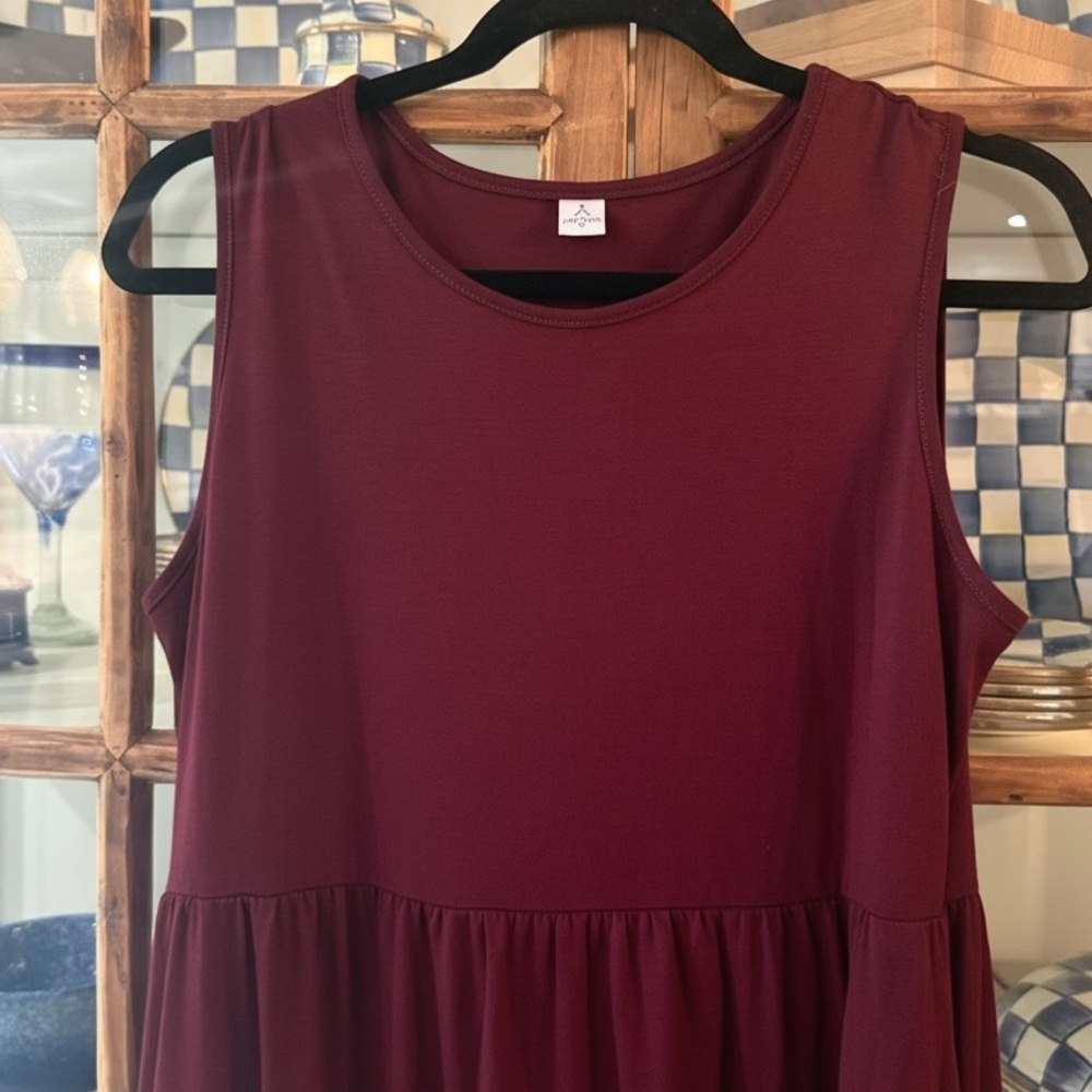 ANRABESS Tiered Maxi Dress Sleeveless Burgundy Pockets Casual Boho Medium - Picture 2 of 4